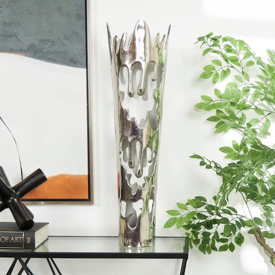 31" Silver Aluminum Drip Vase with Melting Designed Body